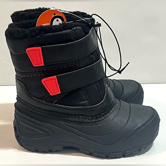 Wonder Nation Kids Black and Red Boys Warm Winter Velcro Boots Size 8 - Picture 2 of 9